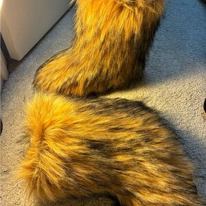 Faux Fur Yellow and Black Boots